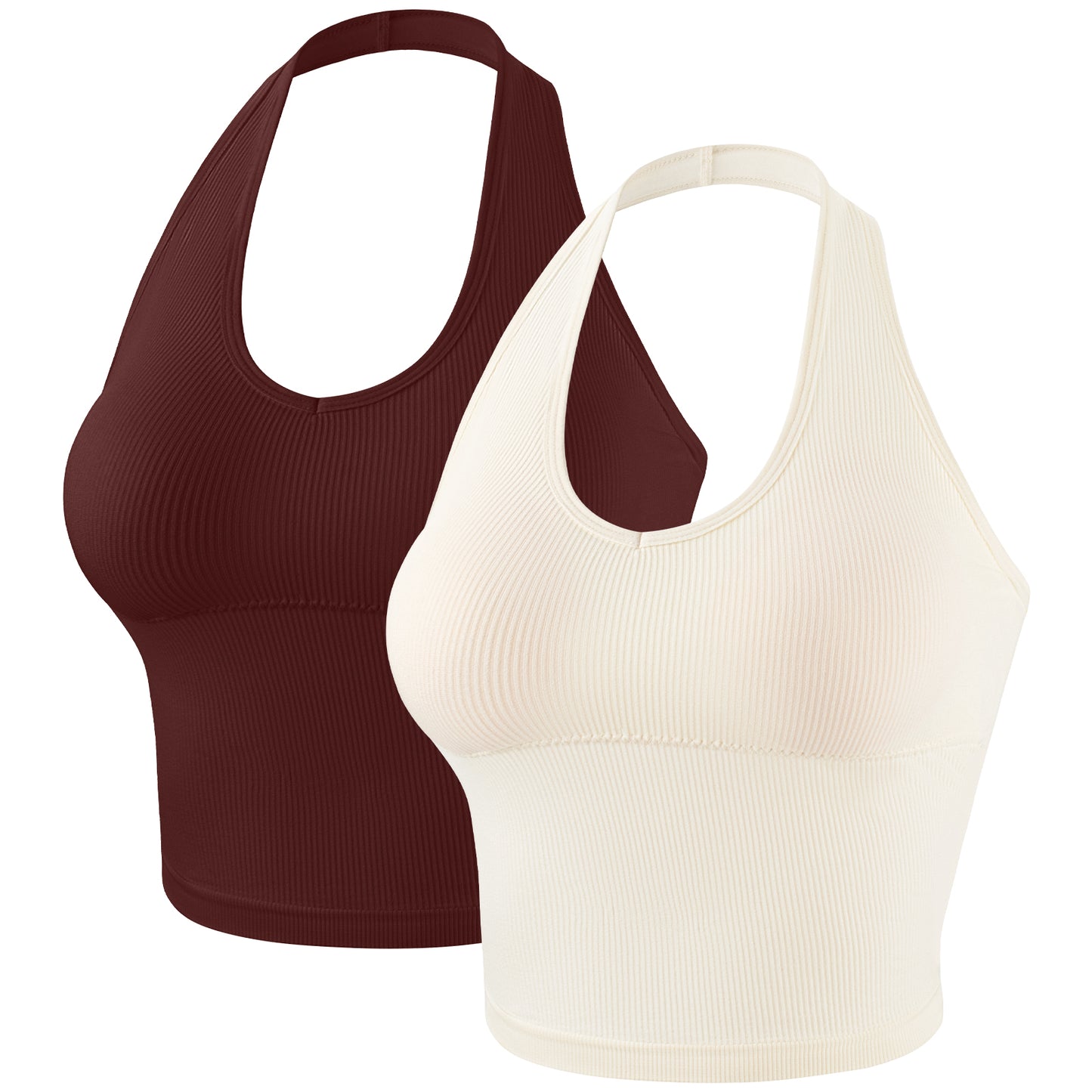 Eleplus 2 Pieces V Neck Halter Crop Tanks Tops for Women Backless Going Out Tops Workout Sport Bra Pack of 2