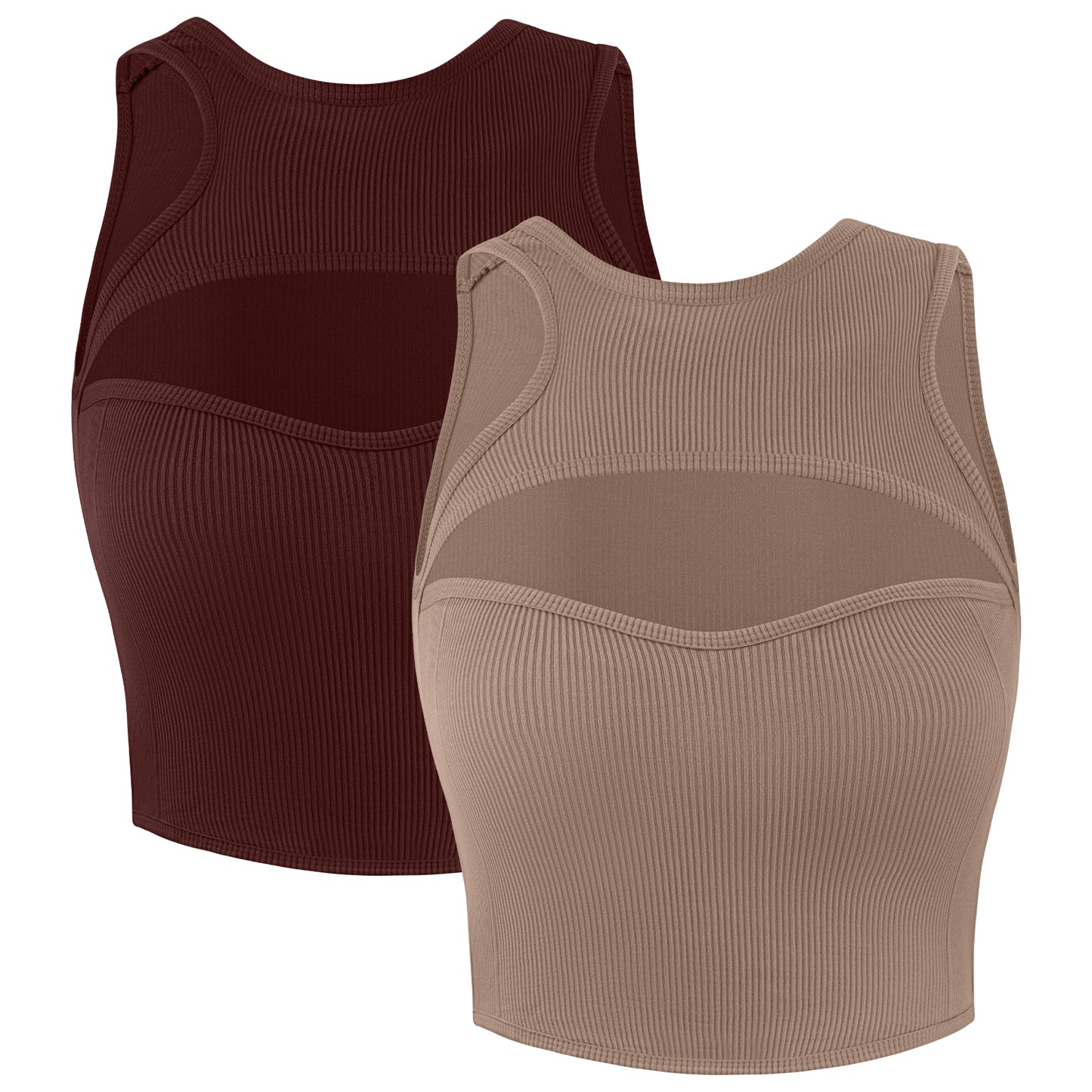 Eleplus 2 Pieces High Neck Workout Crop Tops for Women Basic Sleeveless Ribbed Tank Top Cami Yoga Sports Bras Pack