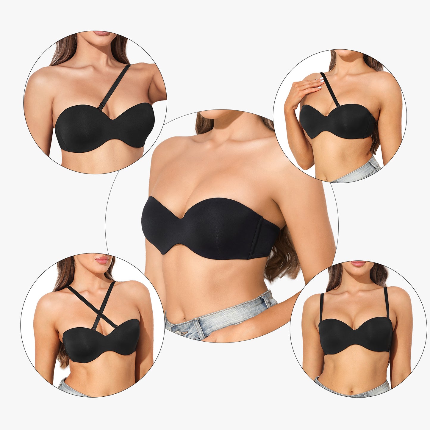 Eleplus 3-Pack Women's Multiway Strapless Bras Push Up Non Slip Lightly Lined Convertible Bra