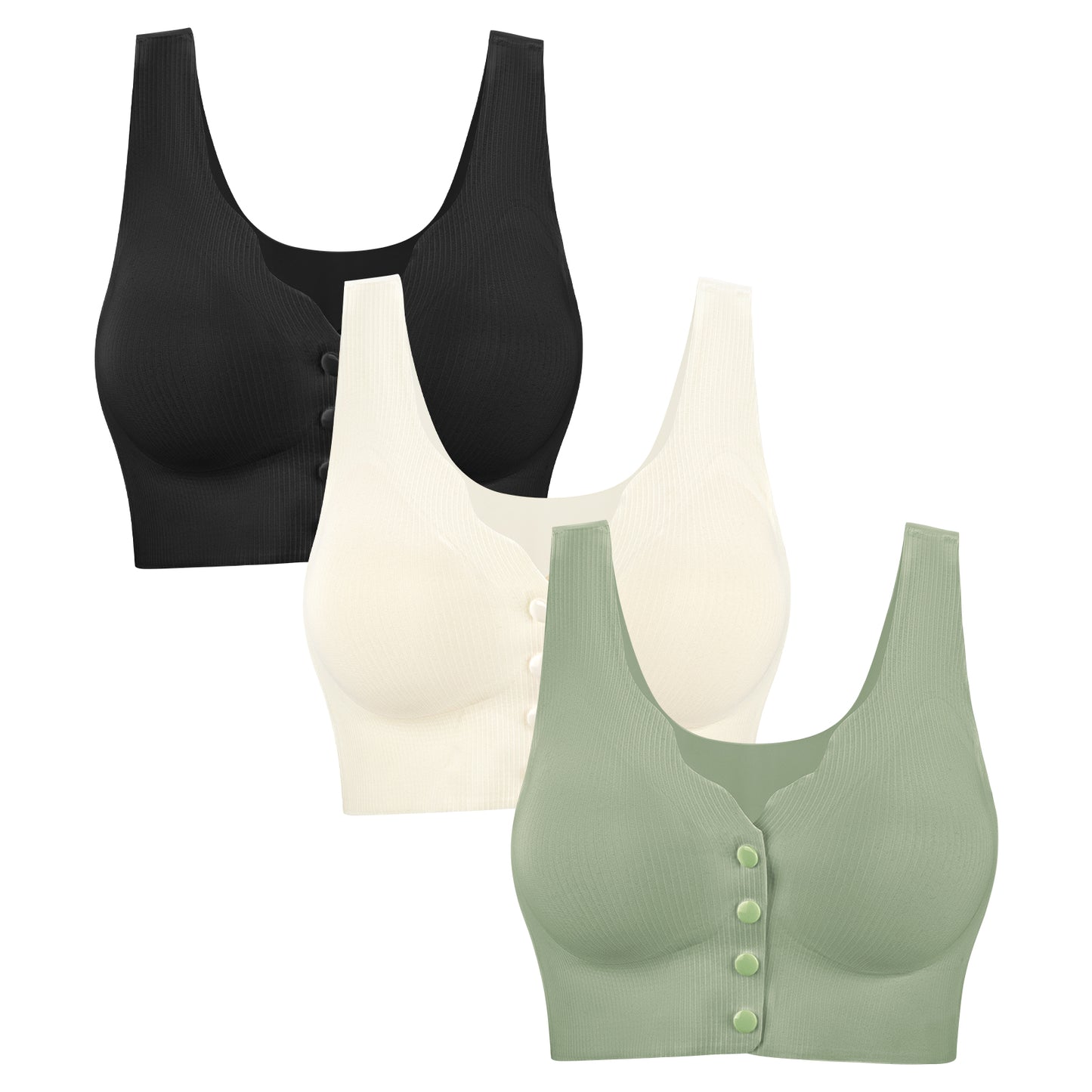 Eleplus Seamless Front Closure Bras for Women 3 Pack Wireless Smoothing Bralette Padded Comfortable Sleep Bras Pack