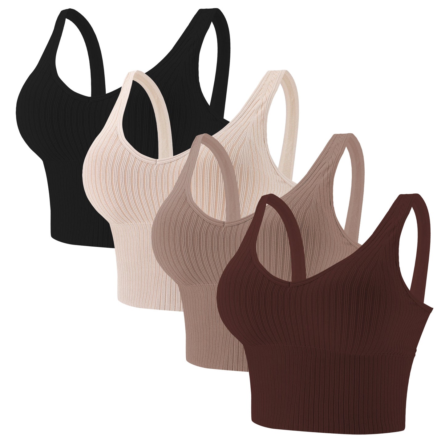 Eleplus 4 Pieces Comfy Cami Bra for Women Crop Top Yoga Bralette Longline Padded Lounge Bra Pack of 4