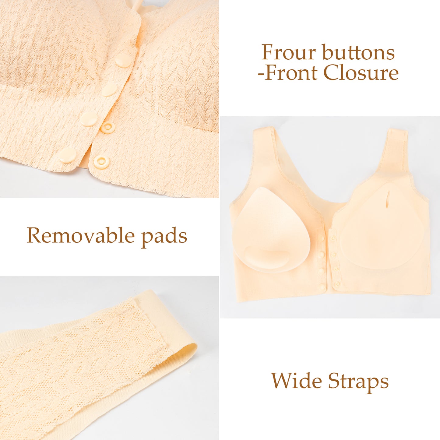 Eleplus Seamless Front Closure Bras for Women 3 Pack Wireless Smoothing Bralette Padded Comfortable Sleep Bras Pack
