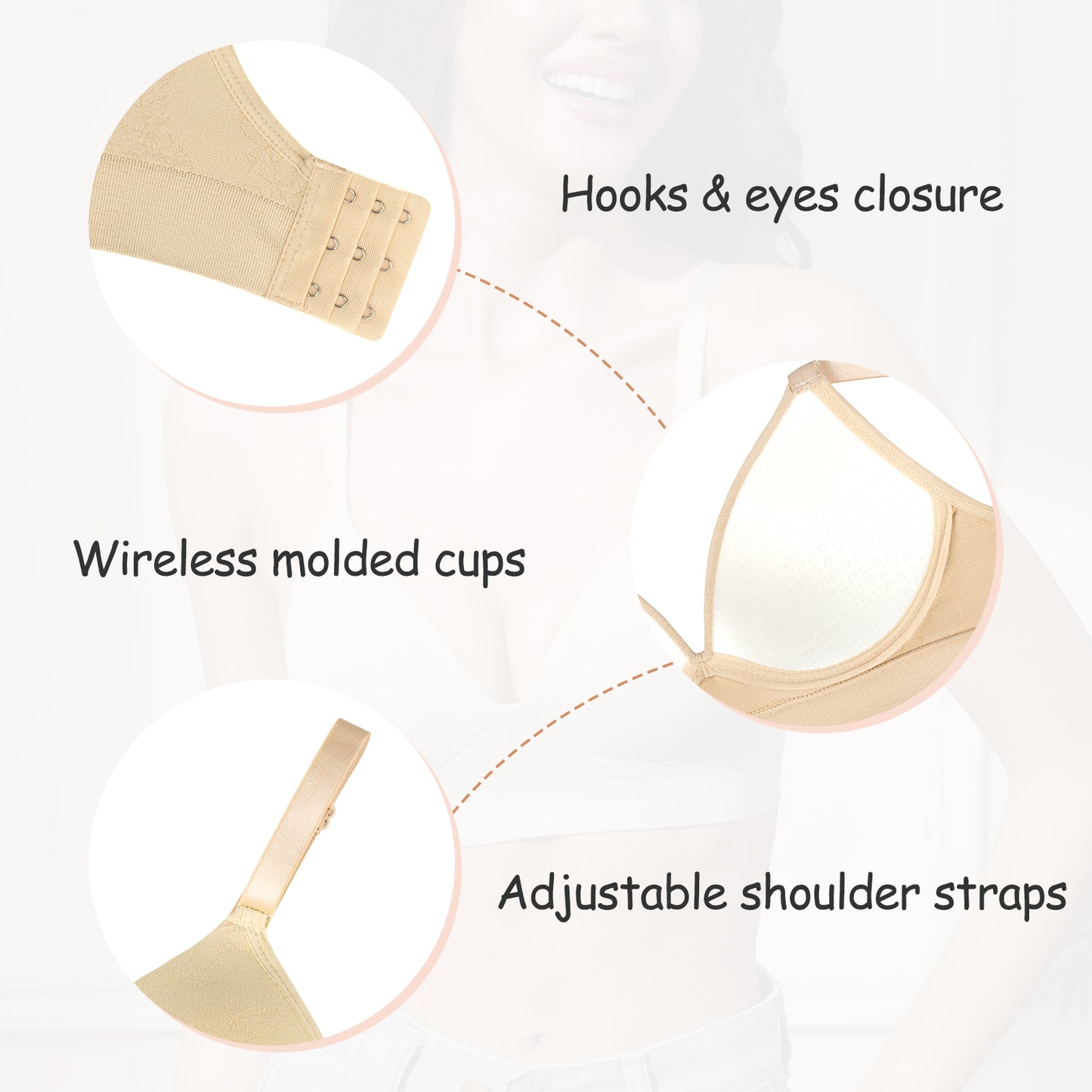 Eleplus 3 Pieces Deep V Wireless Bras for Women Seamless Comfy Bralettes Lightly Lined Multicolors Pack