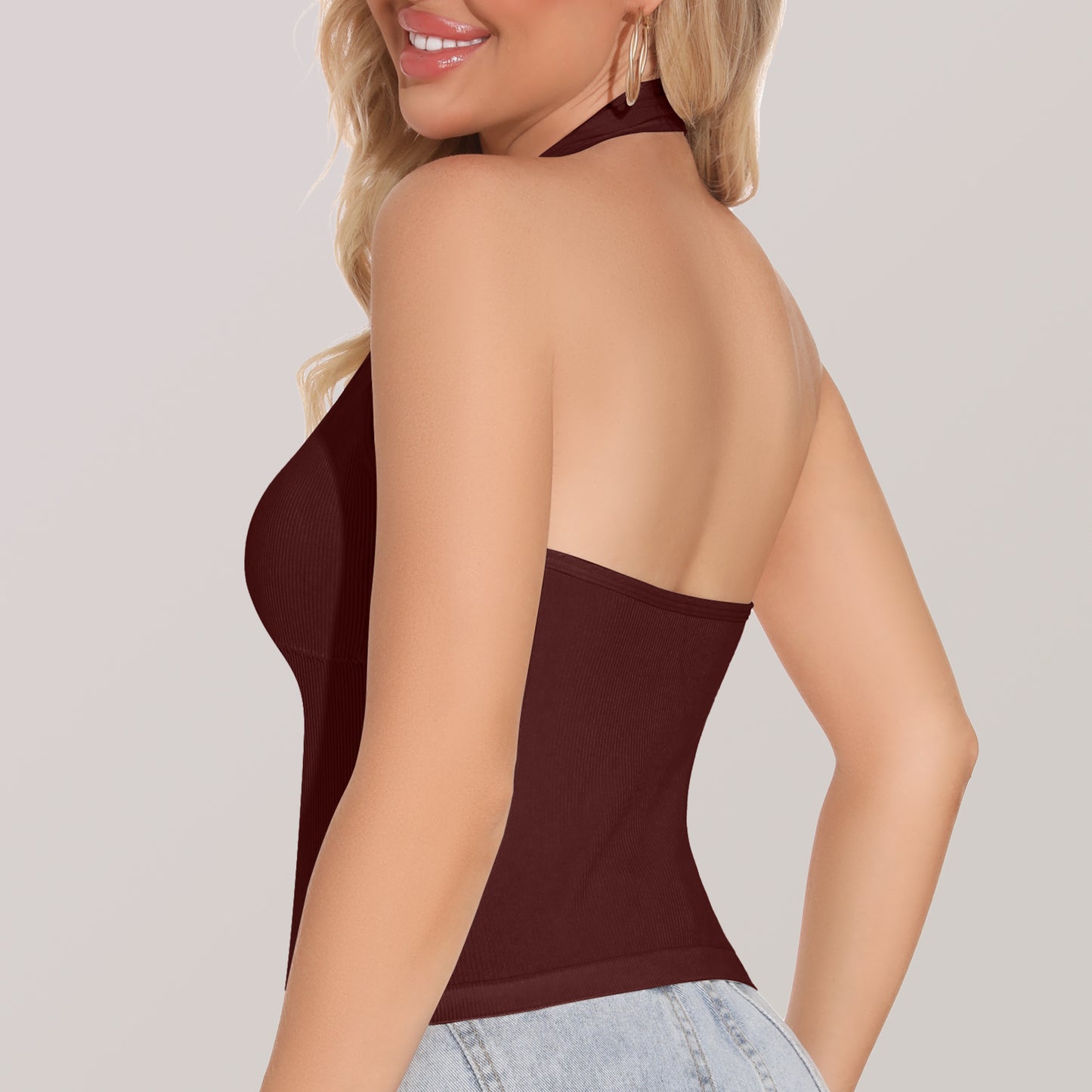 Eleplus 2 Pieces V Neck Halter Crop Tanks Tops for Women Backless Going Out Tops Workout Sport Bra Pack of 2