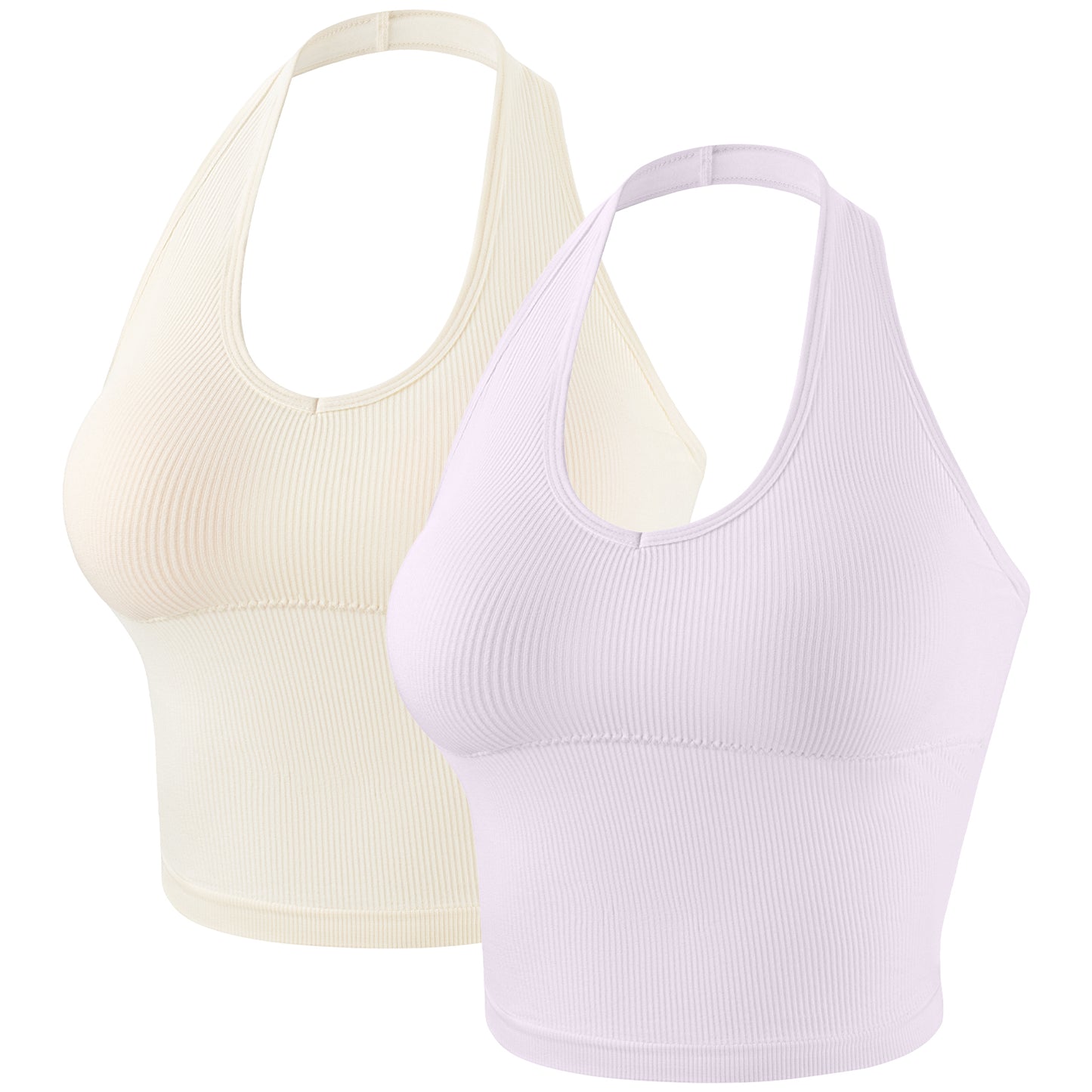 Eleplus 2 Pieces V Neck Halter Crop Tanks Tops for Women Backless Going Out Tops Workout Sport Bra Pack of 2