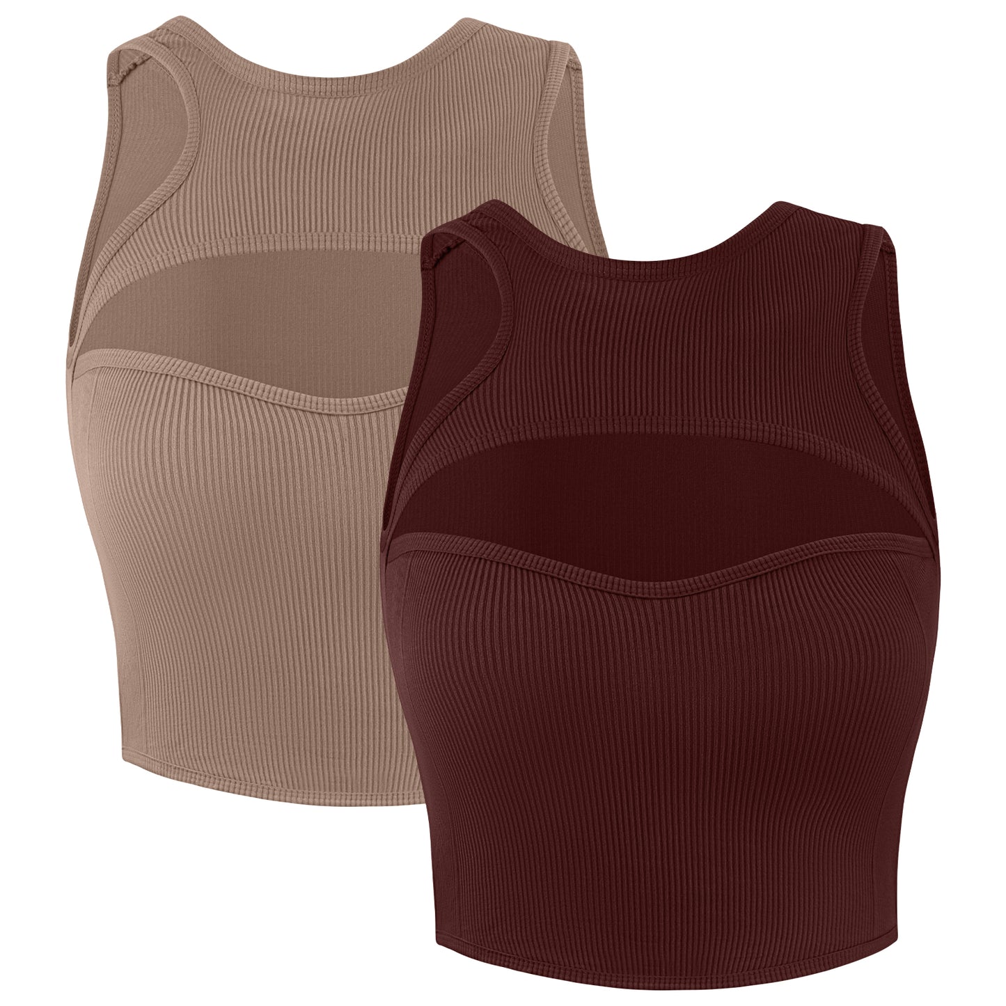 Eleplus 2 Pieces High Neck Workout Crop Tops for Women Basic Sleeveless Ribbed Tank Top Cami Yoga Sports Bras Pack
