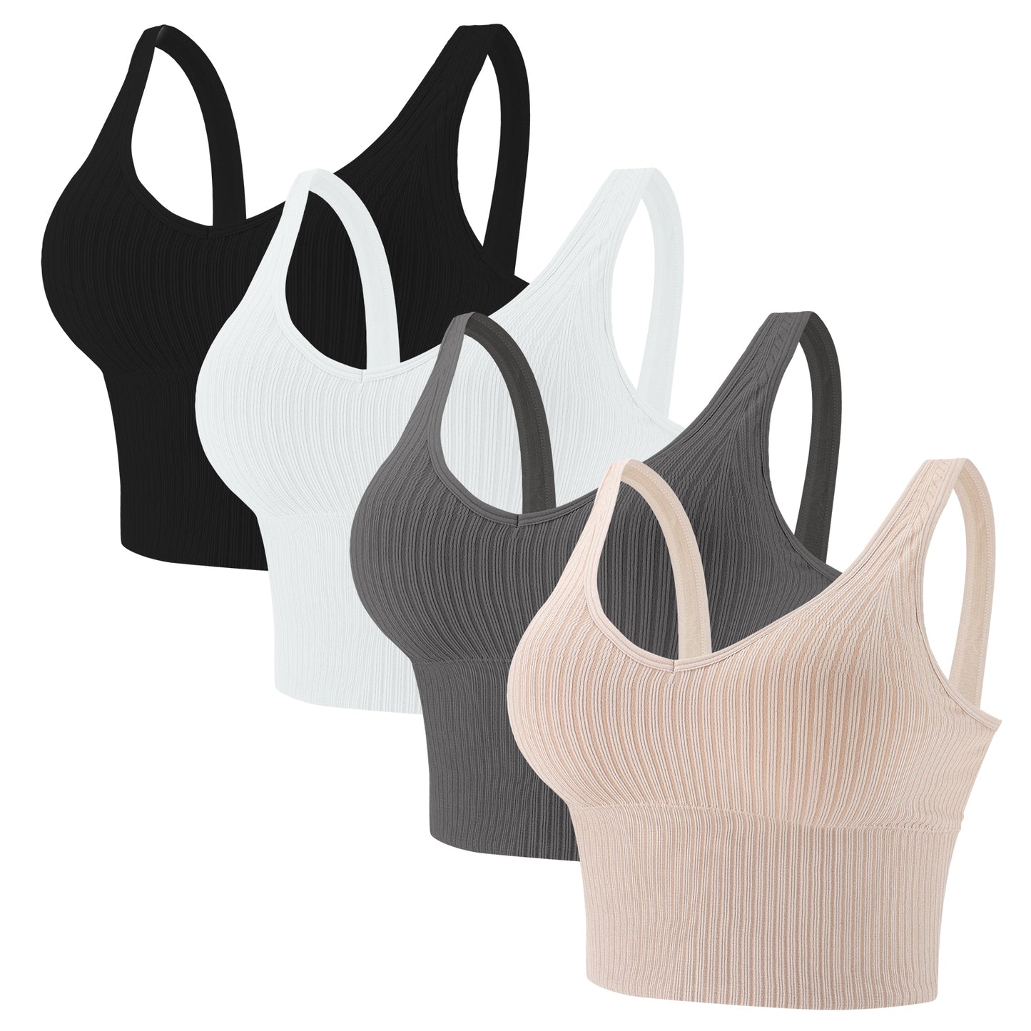 Eleplus 4 Pieces Comfy Cami Bra for Women Crop Top Yoga Bralette Longline Padded Lounge Bra Pack of 4