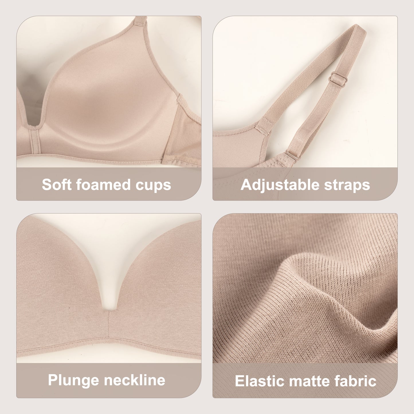 Eleplus 3 Pieces Lightly Lined Wireless Bras Womens Comfy T Shirt Bra Pack