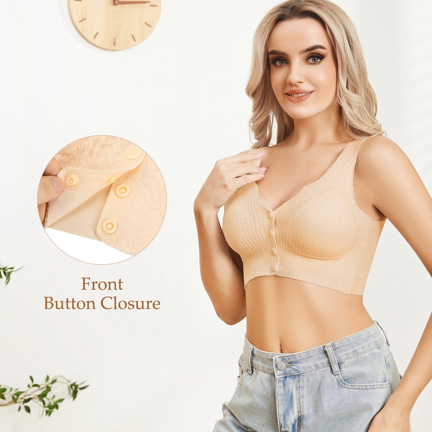 Eleplus Seamless Front Closure Bras for Women 3 Pack Wireless Smoothing Bralette Padded Comfortable Sleep Bras Pack
