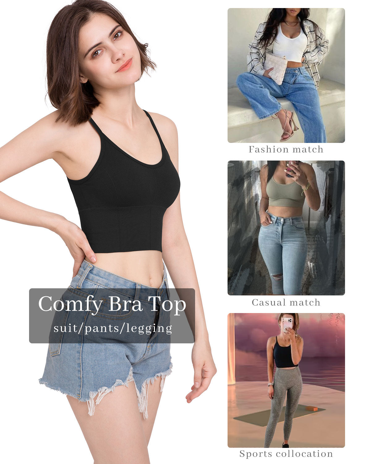 Eleplus 4 Pieces Comfy Sleep Bra for Women Cami Lounge Bra Wirefree Padded Bralettes Longline Pack of 4