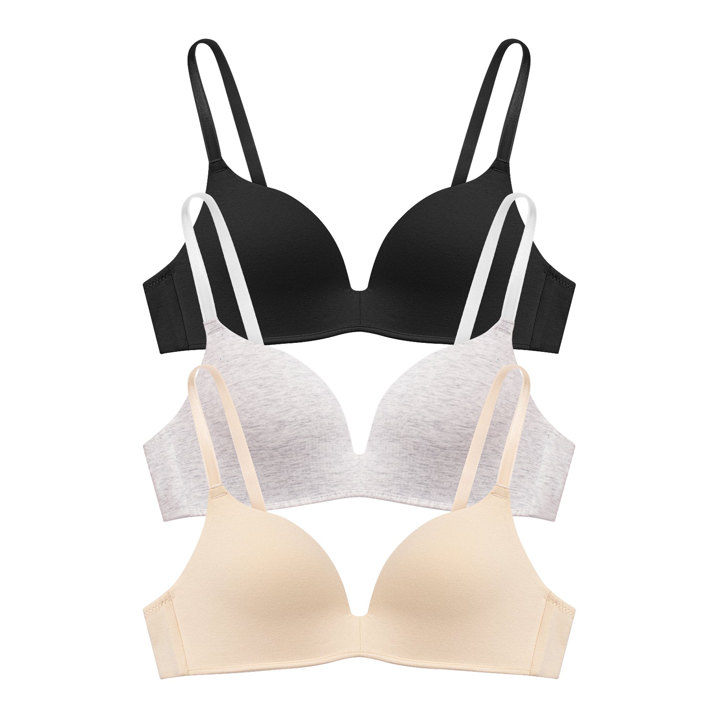 Eleplus 3 Pieces Lightly Lined Wireless Bras Womens Comfy T Shirt Bra Pack