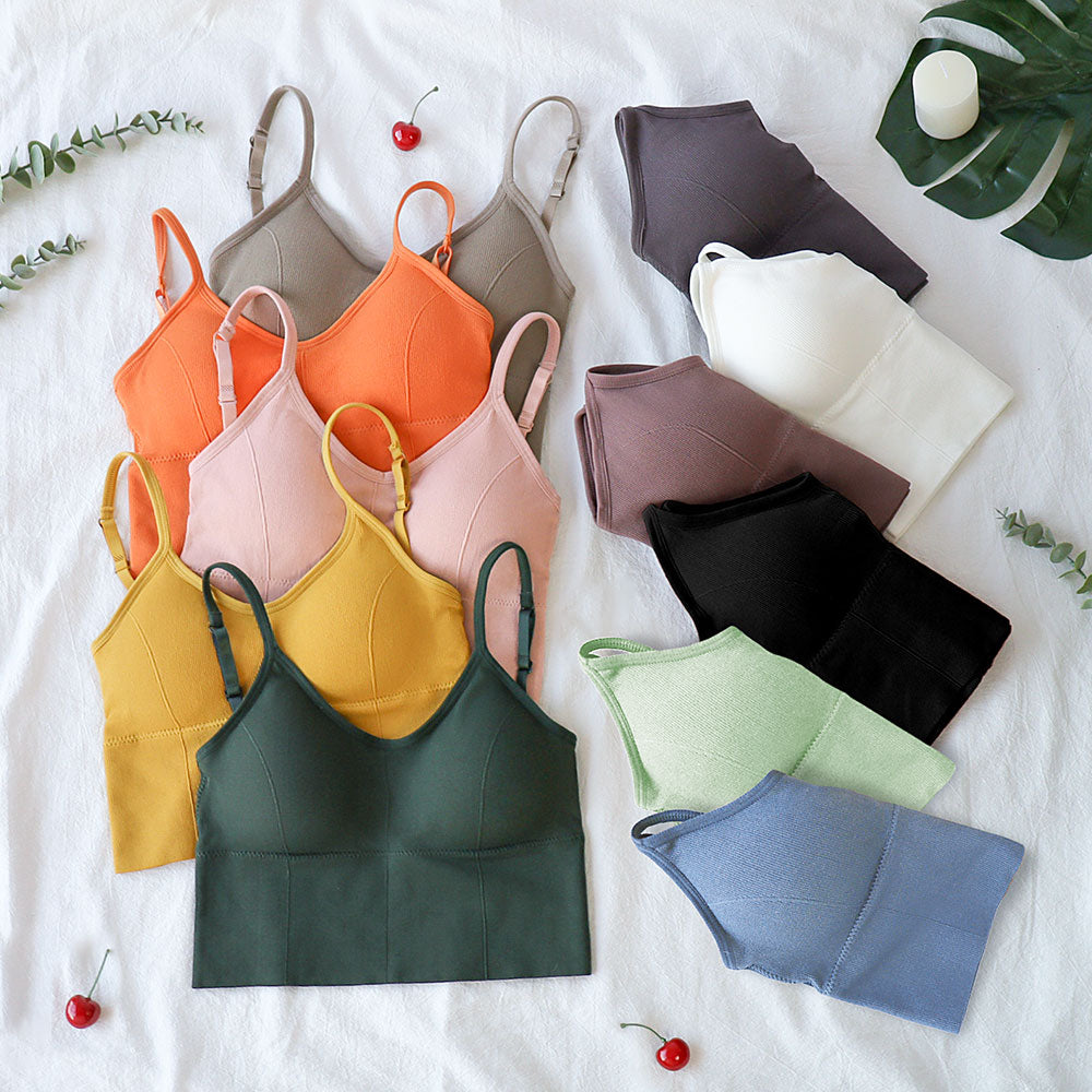 Eleplus 4 Pieces Comfy Sleep Bra for Women Cami Lounge Bra Wirefree Padded Bralettes Longline Pack of 4