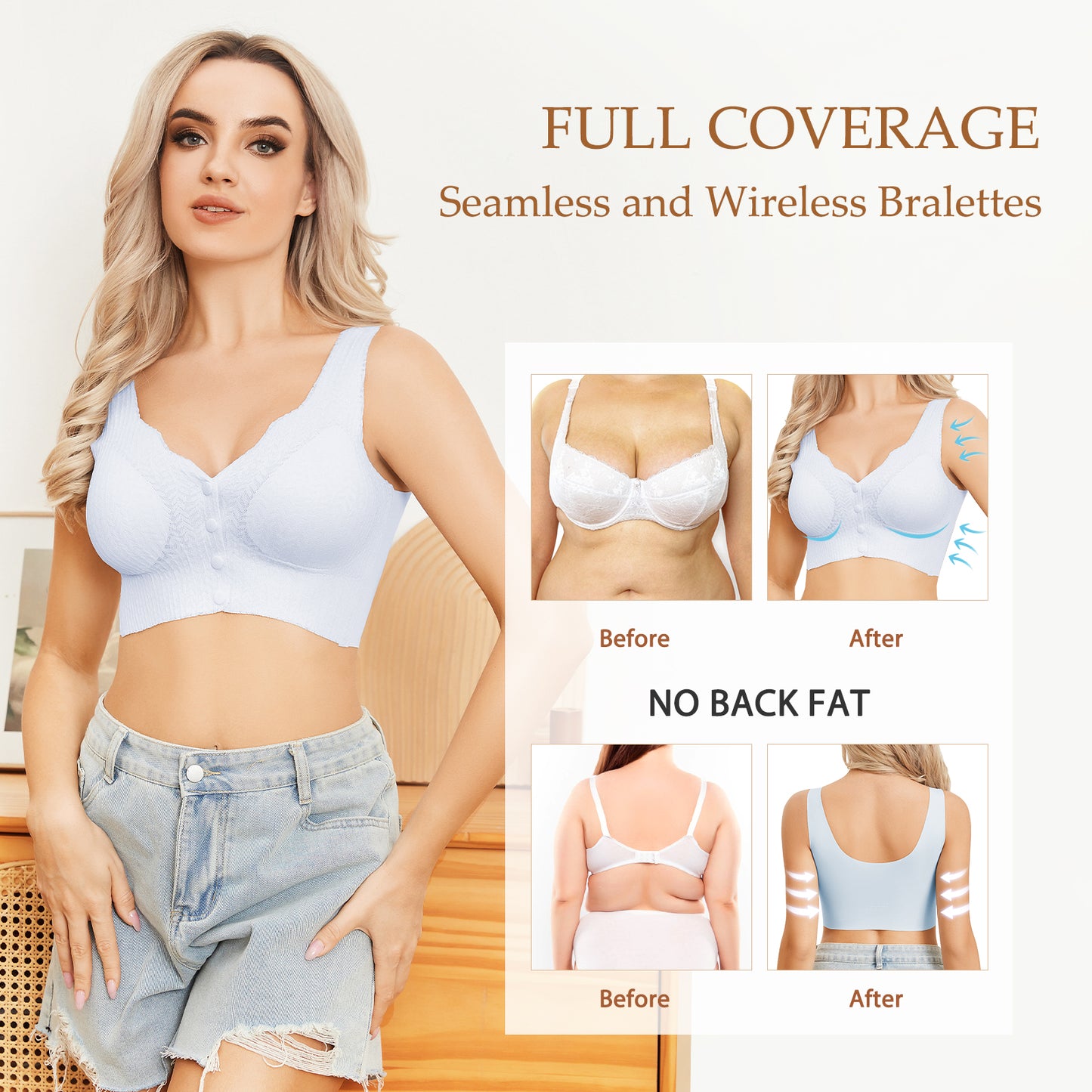 Eleplus Seamless Front Closure Bras for Women 3 Pack Wireless Smoothing Bralette Padded Comfortable Sleep Bras Pack