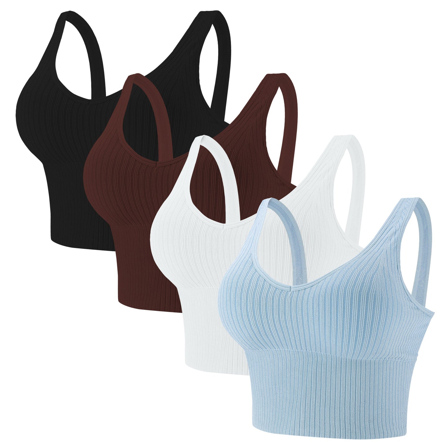Eleplus 4 Pieces Comfy Cami Bra for Women Crop Top Yoga Bralette Longline Padded Lounge Bra Pack of 4